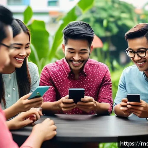 Home 30 방송 후 고객과의 지속적인 관계 유지하기 - A vibrant scene of a lively Malaysian social media group chat on a smartphone screen, featuring dive...